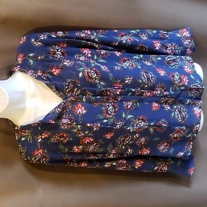 Express Long Sleeve Blue Floral Retro Blouse XS